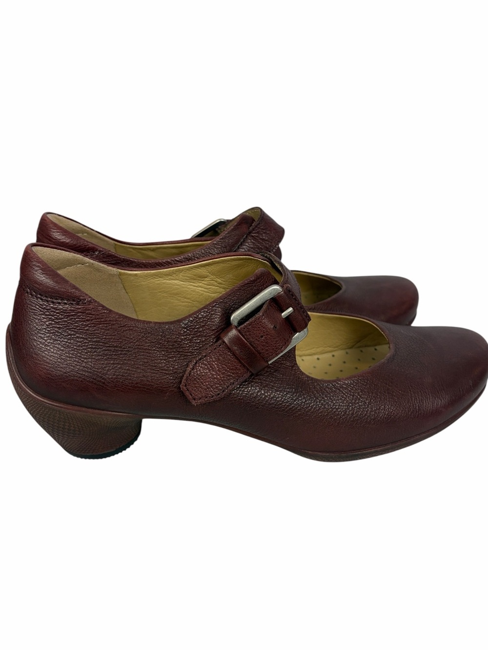 ECCO Burgundy Leather Mary Jane Comfort Heels EU 39 US 8.5